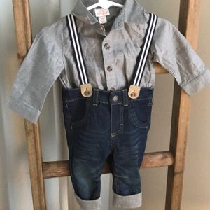 Cat and Jack suspenders and shirt set like new